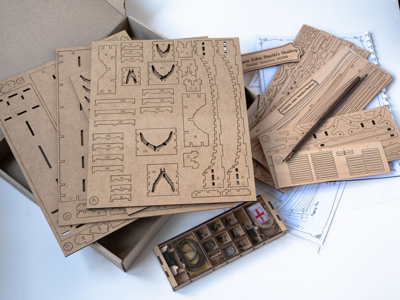 Wooden Model Kit: Captain John Smith's Shallop. Scale 1/32