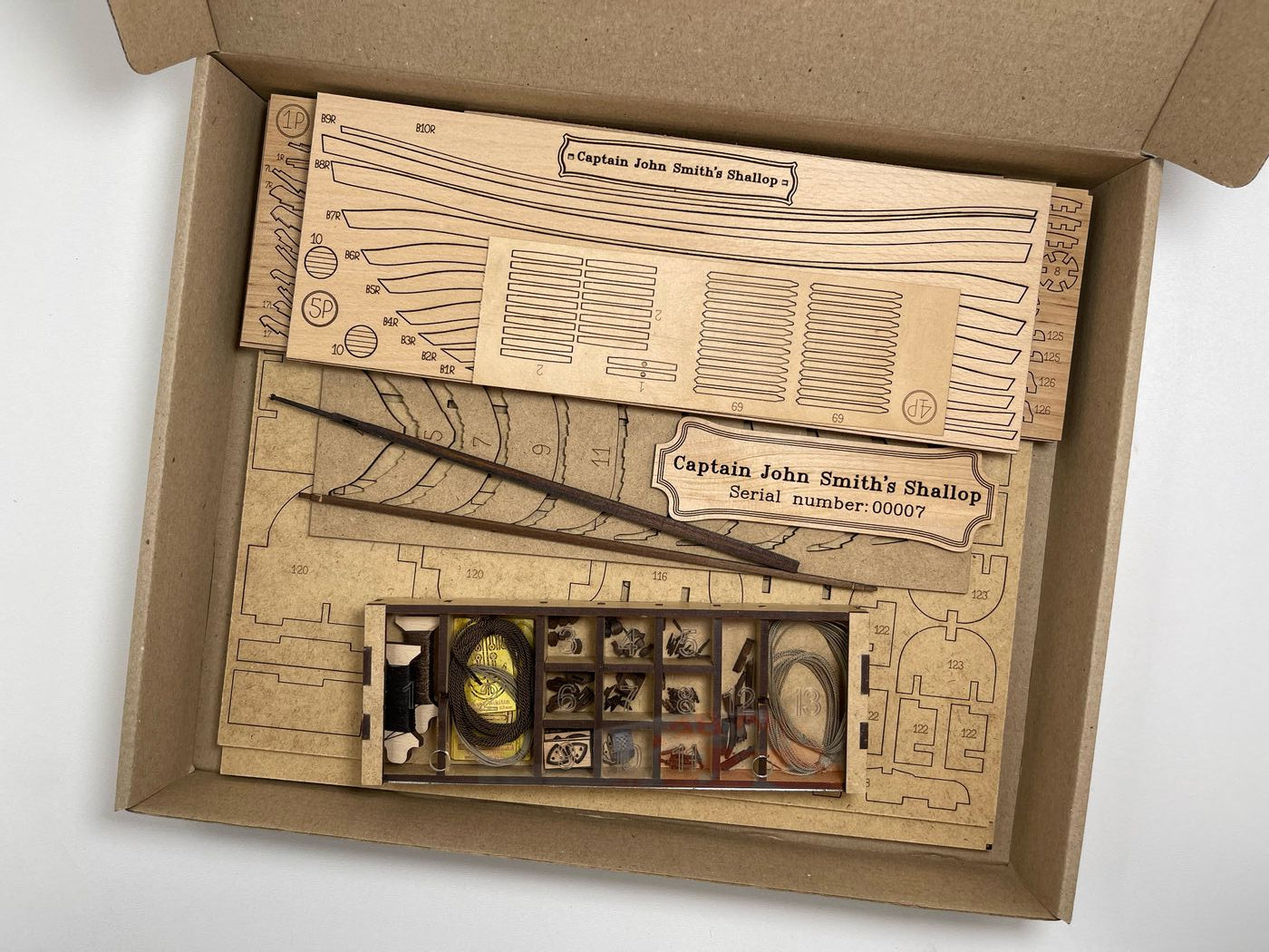 Wooden Model Kit: Captain John Smith's Shallop. Scale 1/32