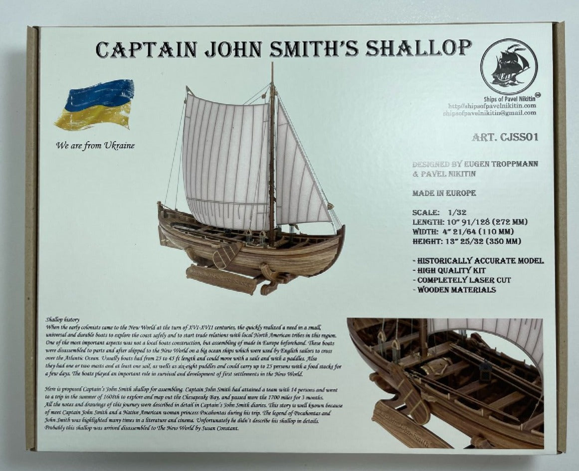 Wooden Model Kit: Captain John Smith's Shallop. Scale 1/32
