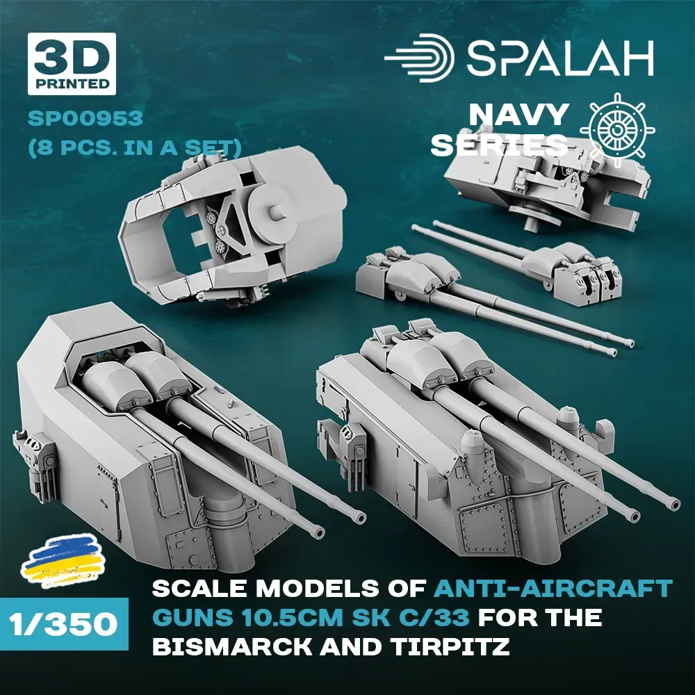 Scale Model 1:350 Anti-Aircraft Guns (10.5cm) SK C/33 (8 pcs.) Kriegsmarine – SPALAH 00953